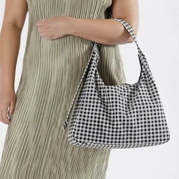 NWT Baggu Regular Shoulder Bag - Black & White Gingham - Picture 4 of 8
